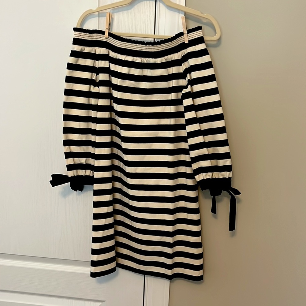 J.Crew Off The Shoulder Navy and White Striped Dress Size Small